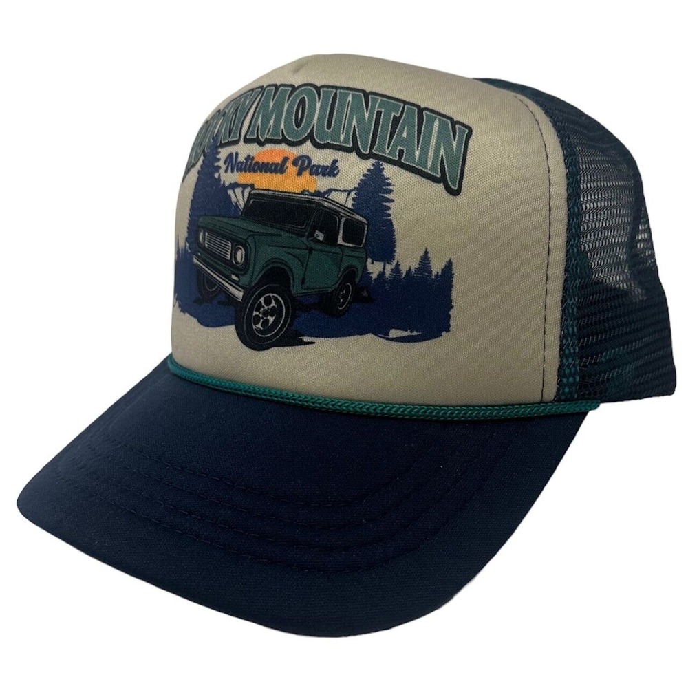 Rocky Mountain National Park Men's Retro Vintage Foam Trucker Hat Cap in Navy - Picture 1 of 4